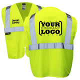 ANSI Class 2 Hi Vis Mesh Safety Vest with Zipper Closure, Reflective Stripes & Pockets, Type R Economy Work Vest, Lime/Orange, SM-5X