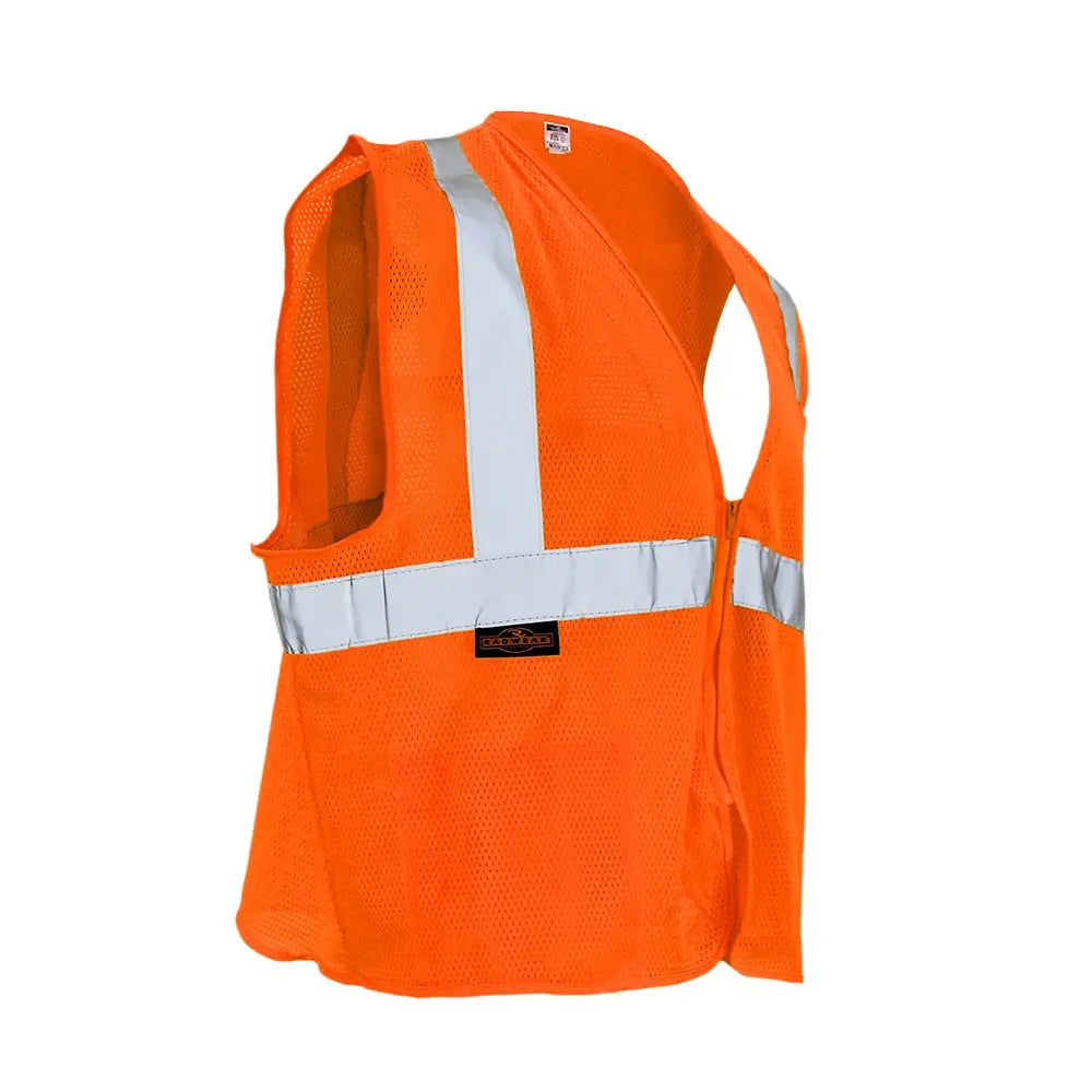 ANSI Class 2 Hi Vis Mesh Safety Vest with Zipper Closure, Reflective Stripes & Pockets, Type R Economy Work Vest, Lime/Orange, SM-5X