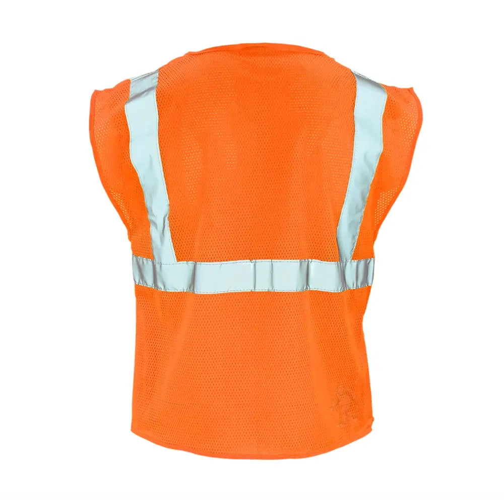 ANSI Class 2 Hi Vis Mesh Safety Vest with Zipper Closure, Reflective Stripes & Pockets, Type R Economy Work Vest, Lime/Orange, SM-5X