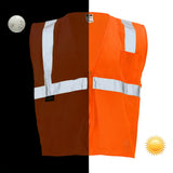 ANSI Class 2 Hi Vis Mesh Safety Vest with Zipper Closure, Reflective Stripes & Pockets, Type R Economy Work Vest, Lime/Orange, SM-5X