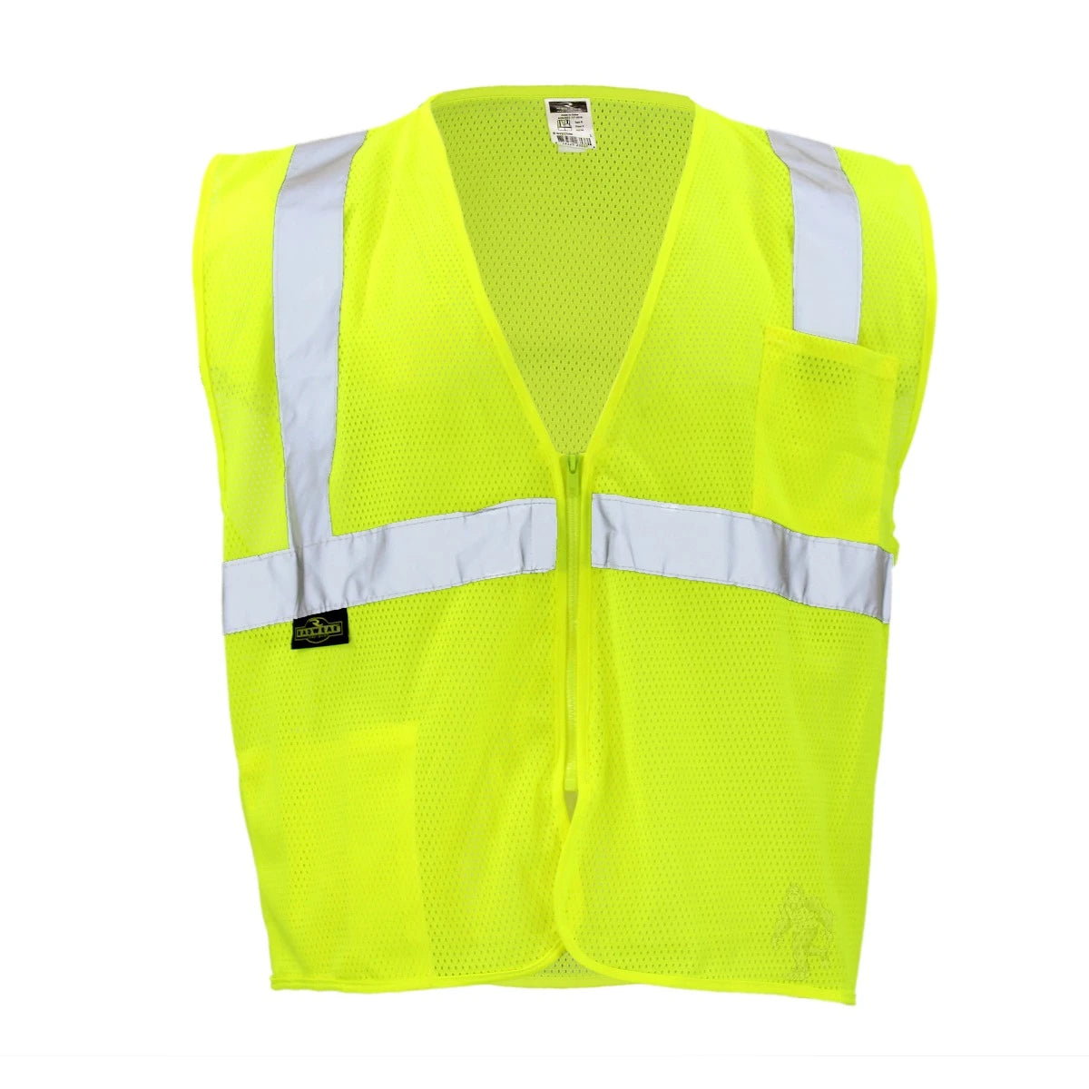 ANSI Class 2 Hi Vis Mesh Safety Vest with Zipper Closure, Reflective Stripes & Pockets, Type R Economy Work Vest, Lime/Orange, SM-5X