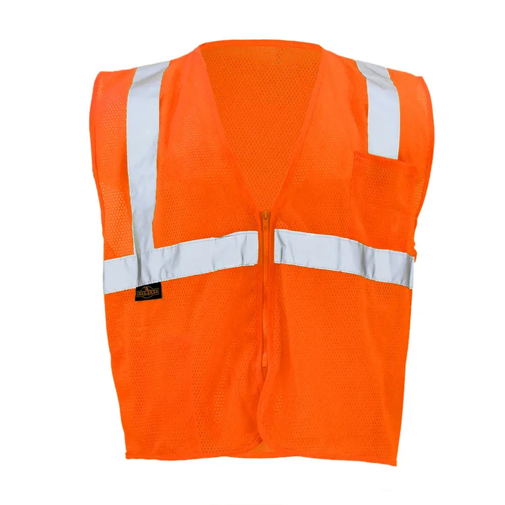 ANSI Class 2 Hi Vis Mesh Safety Vest with Zipper Closure, Reflective Stripes & Pockets, Type R Economy Work Vest, Lime/Orange, SM-5X