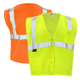 ANSI Class 2 Hi Vis Mesh Safety Vest with Zipper Closure, Reflective Stripes & Pockets, Type R Economy Work Vest, Lime/Orange, SM-5X