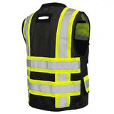ANSI Class 1 Heavy Duty Surveyor Safety Vest with Zipper, Reflective Tape & Multi-Pocket Storage – Black