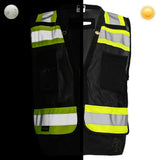 ANSI Class 1 Heavy Duty Surveyor Safety Vest with Zipper, Reflective Tape & Multi-Pocket Storage – Black