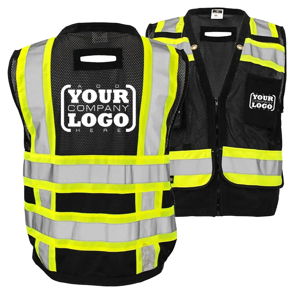 ANSI Class 1 Heavy Duty Surveyor Safety Vest with Zipper, Reflective Tape & Multi-Pocket Storage – Black