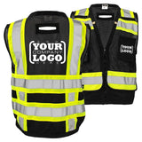 ANSI Class 1 Heavy Duty Surveyor Safety Vest with Zipper, Reflective Tape & Multi-Pocket Storage – Black