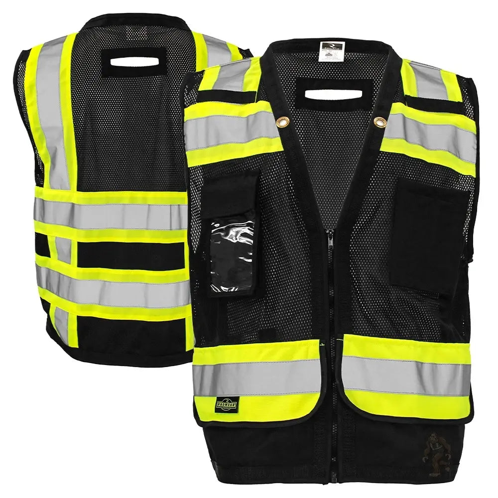 ANSI Class 1 Heavy Duty Surveyor Safety Vest with Zipper, Reflective Tape & Multi-Pocket Storage – Black