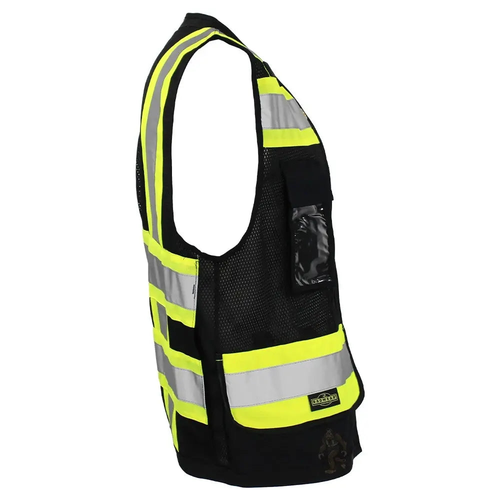 ANSI Class 1 Heavy Duty Surveyor Safety Vest with Zipper, Reflective Tape & Multi-Pocket Storage – Black