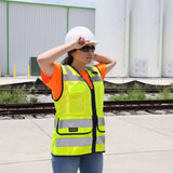 Women’s ANSI Class 2 Heavy Duty Surveyor Safety Vest with Zipper Closure & Reflective Stripes – Hi Vis Utility Work Vest for Construction, Traffic Control & Surveying