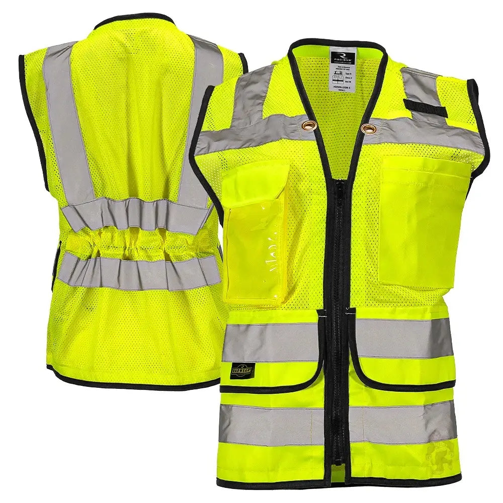 Women’s ANSI Class 2 Heavy Duty Surveyor Safety Vest with Zipper Closure & Reflective Stripes – Hi Vis Utility Work Vest for Construction, Traffic Control & Surveying