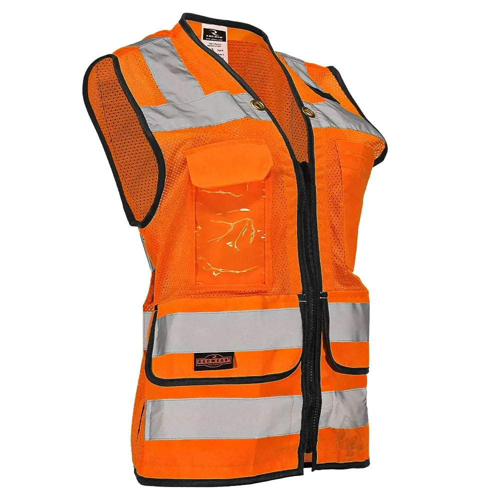 Women’s ANSI Class 2 Heavy Duty Surveyor Safety Vest with Zipper Closure & Reflective Stripes – Hi Vis Utility Work Vest for Construction, Traffic Control & Surveying