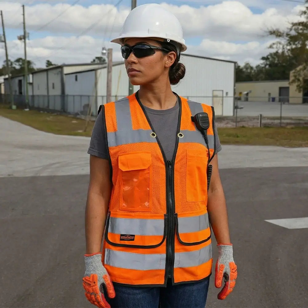 Women’s ANSI Class 2 Heavy Duty Surveyor Safety Vest with Zipper Closure & Reflective Stripes – Hi Vis Utility Work Vest for Construction, Traffic Control & Surveying