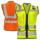 Women’s ANSI Class 2 Heavy Duty Surveyor Safety Vest with Zipper Closure & Reflective Stripes – Hi Vis Utility Work Vest for Construction, Traffic Control & Surveying