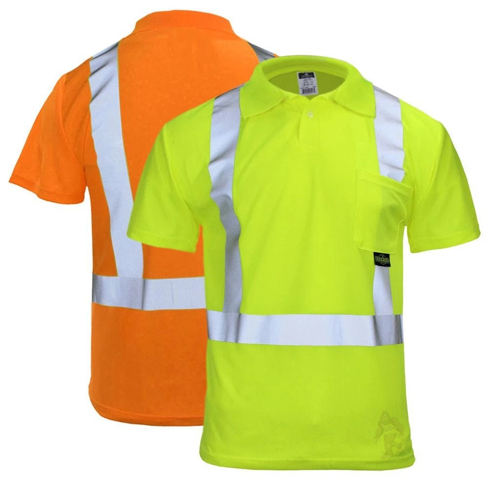 ANSI Class 2 Hi-Vis Short Sleeve Safety Polo Shirt with Moisture Wicking Fabric & Reflective Tape
