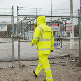 ANSI Class E Hi-Vis Self-Extinguishing Rain Bib Pants with Waterproof PVC Coating & Safety Fly