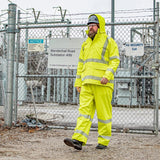 ANSI Class E Hi-Vis Self-Extinguishing Rain Bib Pants with Waterproof PVC Coating & Safety Fly