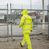 ANSI Class 3 Hi-Vis Self-Extinguishing Rain Jacket with Waterproof PVC Coating & Reflective Tape