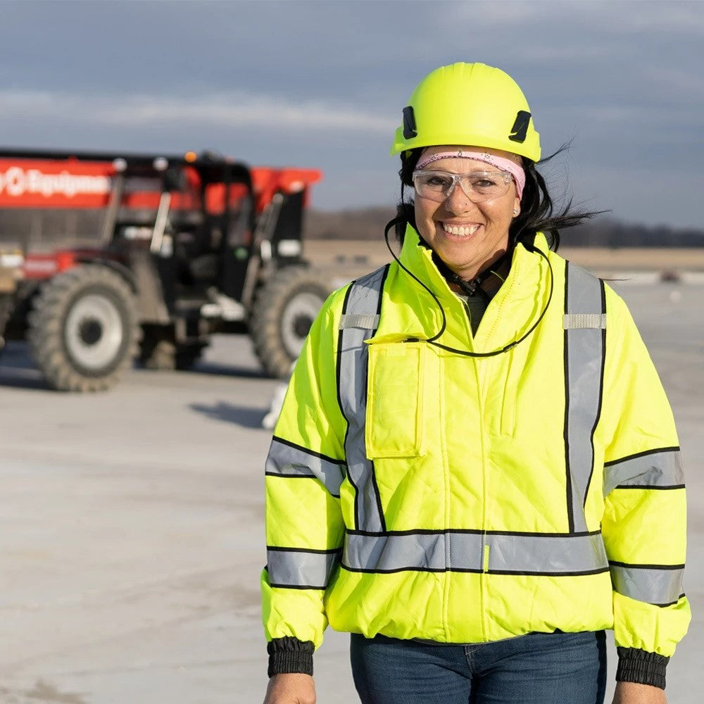 Women’s ANSI Class 3 Hi-Vis Bomber Safety Jacket with Waterproof Weatherproof Shell & Reflective Tape