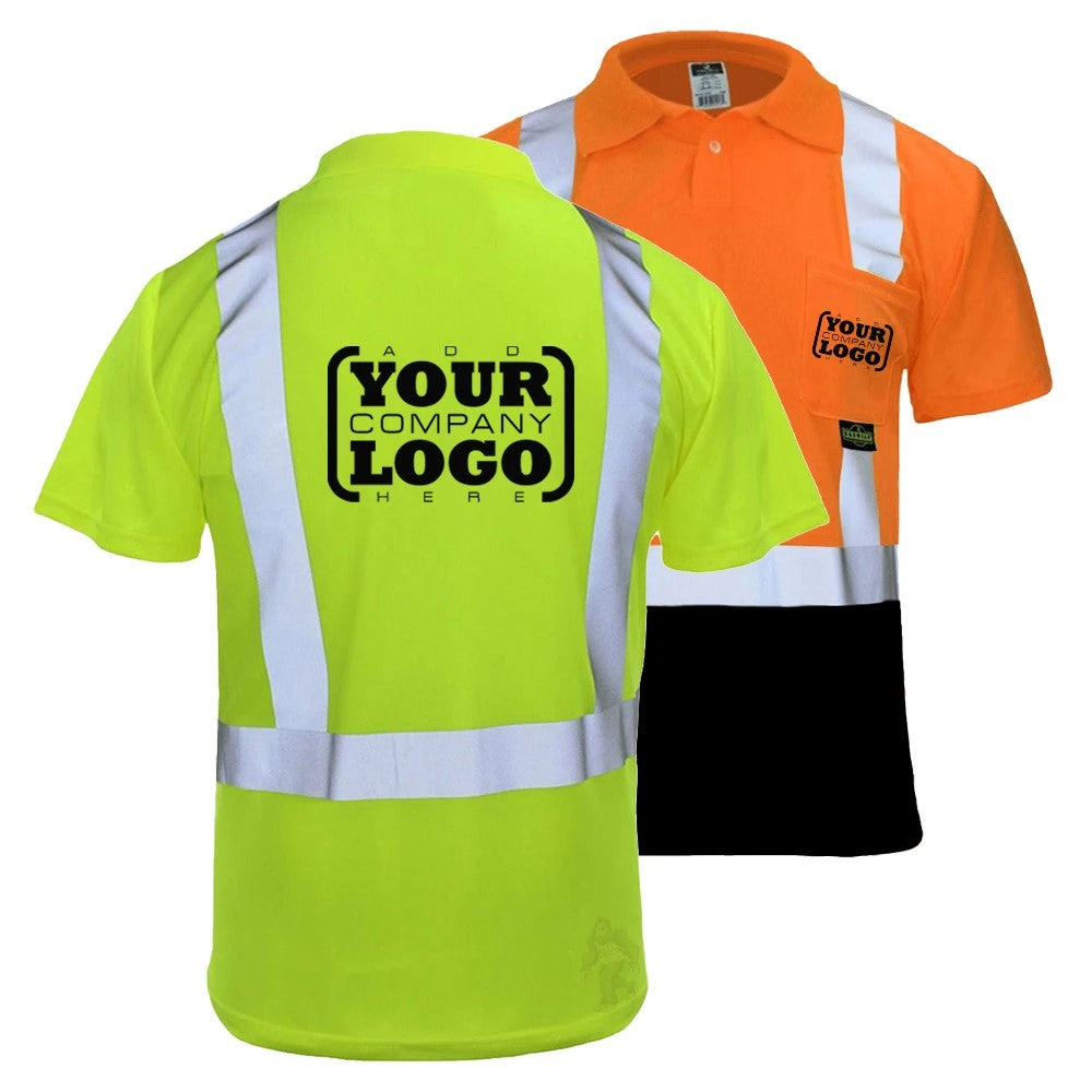 ANSI Class 2 Hi-Vis Black Bottom Short Sleeve Safety Polo Shirt with Moisture Wicking Mesh & Reflective Tape