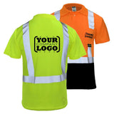 ANSI Class 2 Hi-Vis Black Bottom Short Sleeve Safety Polo Shirt with Moisture Wicking Mesh & Reflective Tape