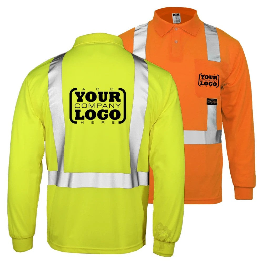 ANSI Class 2 Hi-Vis Long Sleeve Safety Polo Shirt with Moisture Wicking Mesh & Reflective Tape