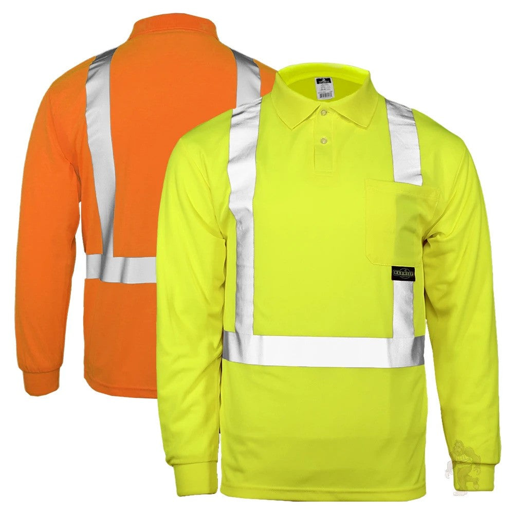 ANSI Class 2 Hi-Vis Long Sleeve Safety Polo Shirt with Moisture Wicking Mesh & Reflective Tape