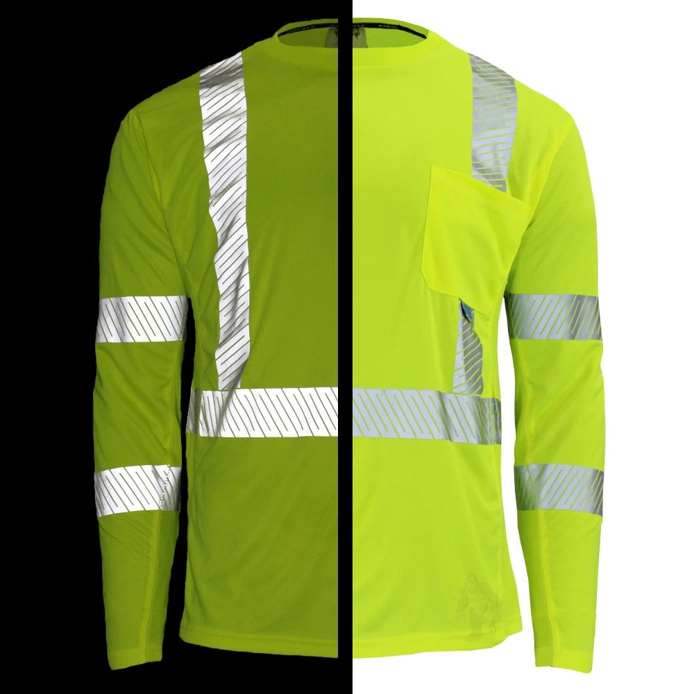 ANSI Class 3 Hi-Vis Long Sleeve Cooling Safety Shirt with Segmented Reflective Tape & Moisture Wicking Fabric