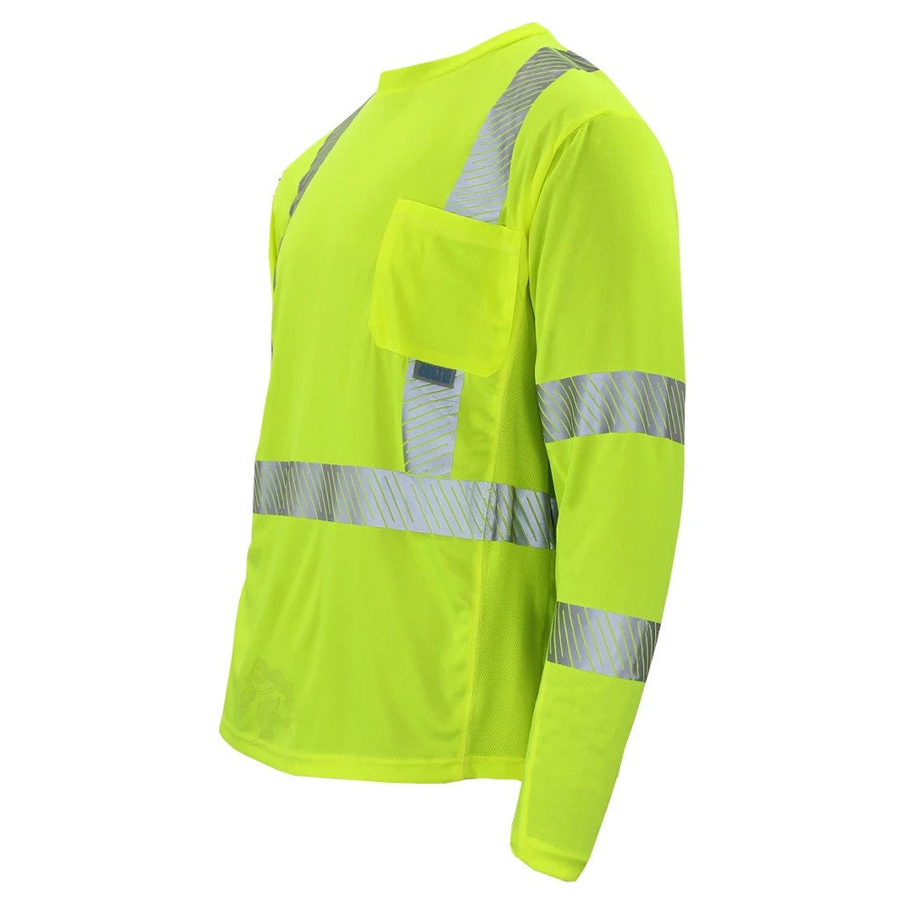 ANSI Class 3 Hi-Vis Long Sleeve Cooling Safety Shirt with Segmented Reflective Tape & Moisture Wicking Fabric