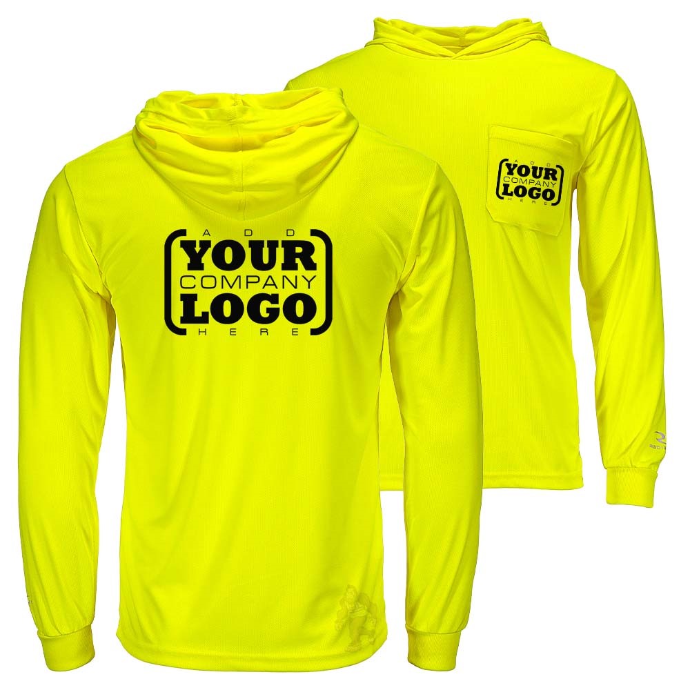 Hi-Vis Hooded Long Sleeve Work Shirt with UPF 50 Sun Protection & Moisture Wicking Mesh Fabric