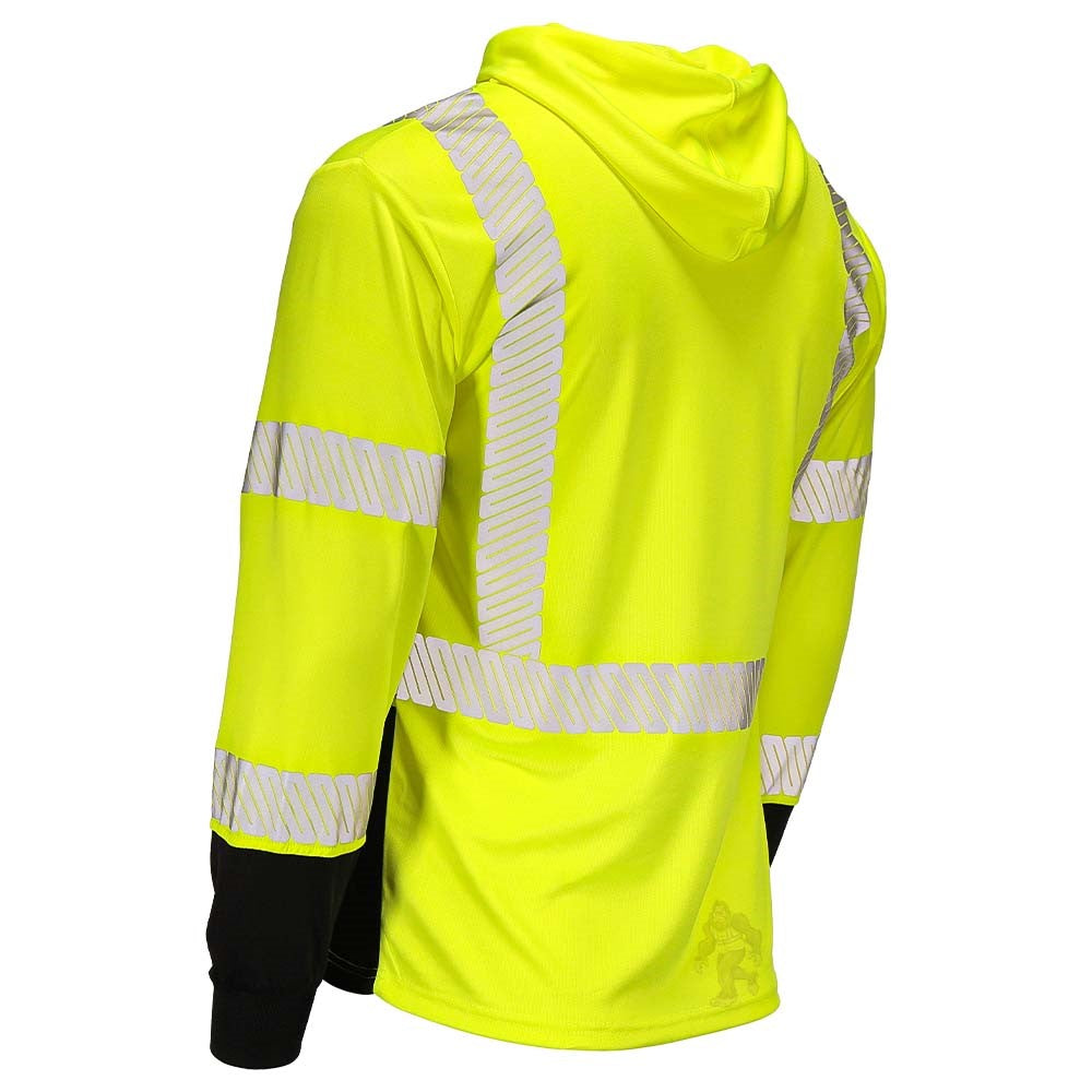 ANSI Class 3 Hi-Vis Hooded Long Sleeve Safety Shirt with UPF 40 Sun Protection, Black Bottom & Reflective Tape