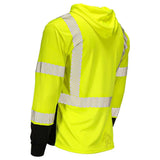 ANSI Class 3 Hi-Vis Hooded Long Sleeve Safety Shirt with UPF 40 Sun Protection, Black Bottom & Reflective Tape