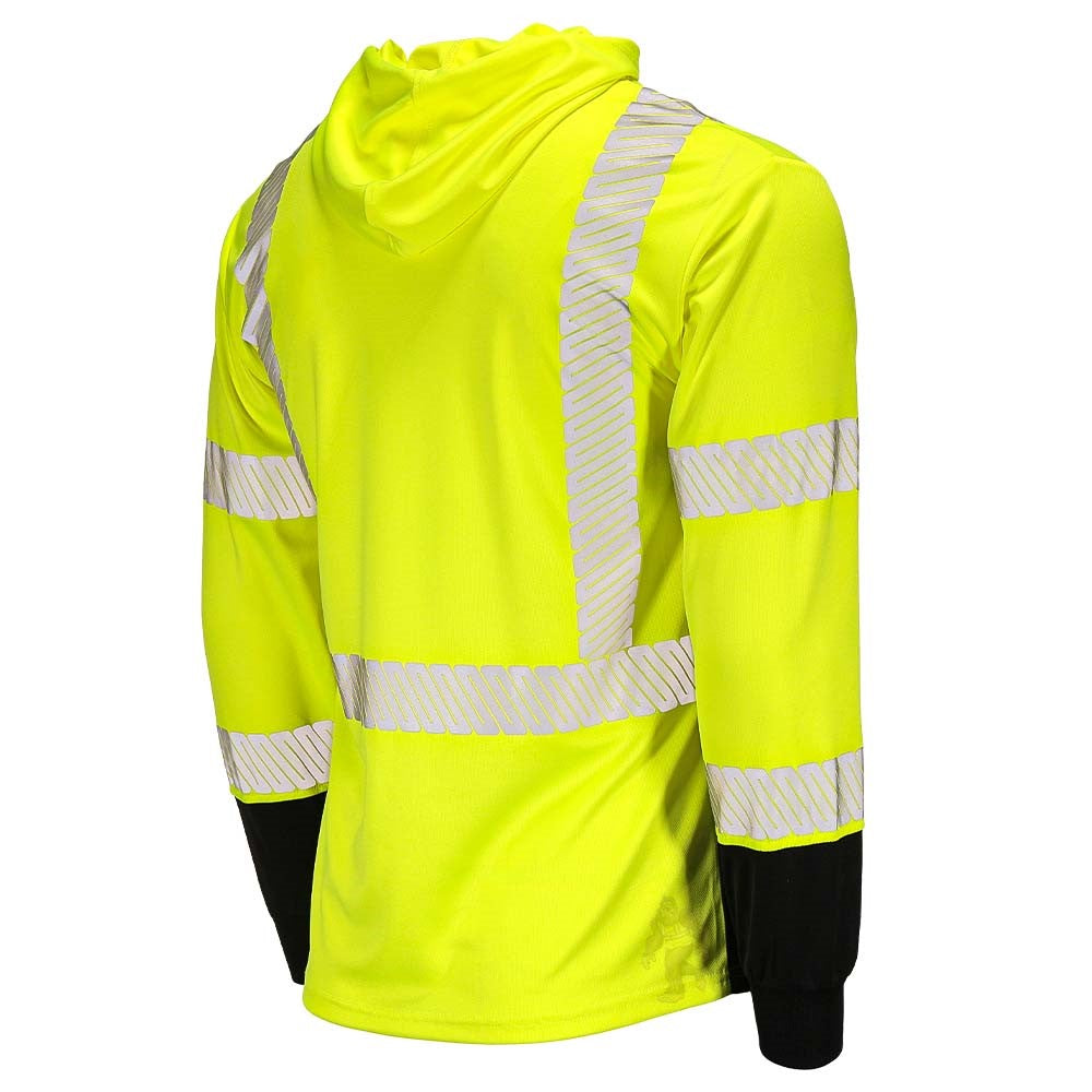 ANSI Class 3 Hi-Vis Hooded Long Sleeve Safety Shirt with UPF 40 Sun Protection, Black Bottom & Reflective Tape