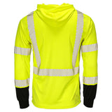 ANSI Class 3 Hi-Vis Hooded Long Sleeve Safety Shirt with UPF 40 Sun Protection, Black Bottom & Reflective Tape