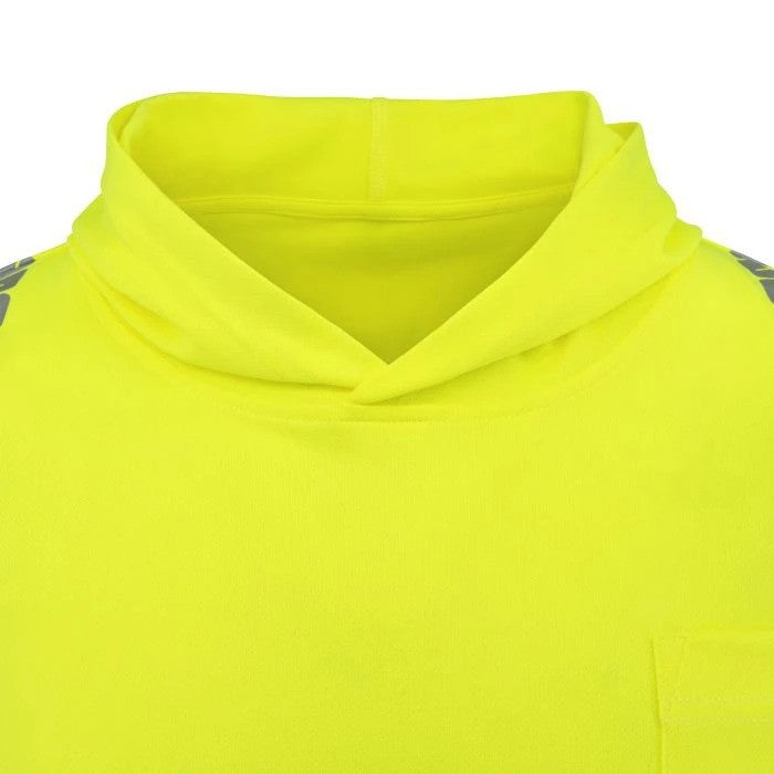ANSI Class 3 Hi-Vis Hooded Long Sleeve Safety Shirt with UPF 40 Sun Protection, Black Bottom & Reflective Tape