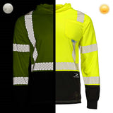 ANSI Class 3 Hi-Vis Hooded Long Sleeve Safety Shirt with UPF 40 Sun Protection, Black Bottom & Reflective Tape
