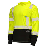 ANSI Class 3 Hi-Vis Hooded Long Sleeve Safety Shirt with UPF 40 Sun Protection, Black Bottom & Reflective Tape