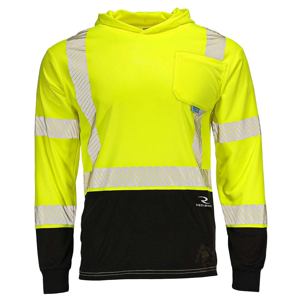 ANSI Class 3 Hi-Vis Hooded Long Sleeve Safety Shirt with UPF 40 Sun Protection, Black Bottom & Reflective Tape
