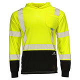 ANSI Class 3 Hi-Vis Hooded Long Sleeve Safety Shirt with UPF 40 Sun Protection, Black Bottom & Reflective Tape