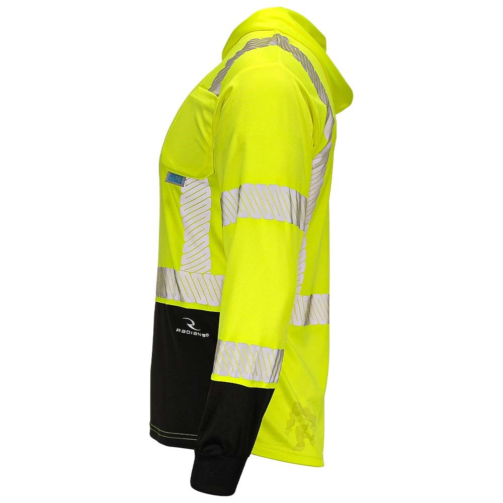 ANSI Class 3 Hi-Vis Hooded Long Sleeve Safety Shirt with UPF 40 Sun Protection, Black Bottom & Reflective Tape