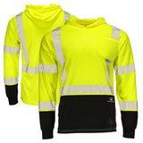 ANSI Class 3 Hi-Vis Hooded Long Sleeve Safety Shirt with UPF 40 Sun Protection, Black Bottom & Reflective Tape