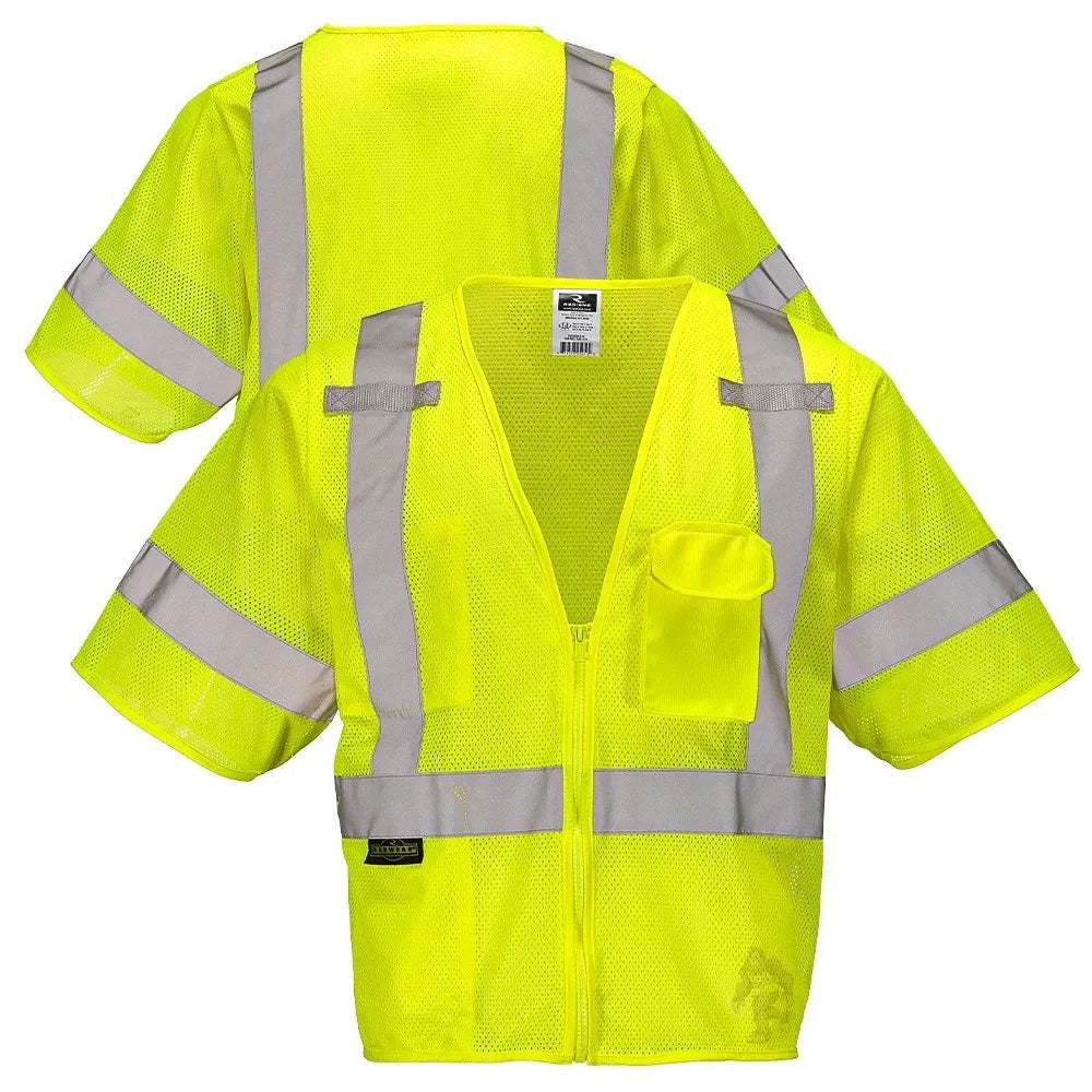 Class 3 Hi-Vis Mesh Safety Vest with Zipper Closure, Reflective Tape & Multi-Pocket Design, ANSI Type R Compliant, Lime/Orange, S-5XL